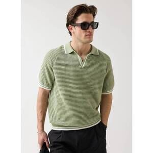 NEW PERCIVAL casa martini knitted tennis polo in sage